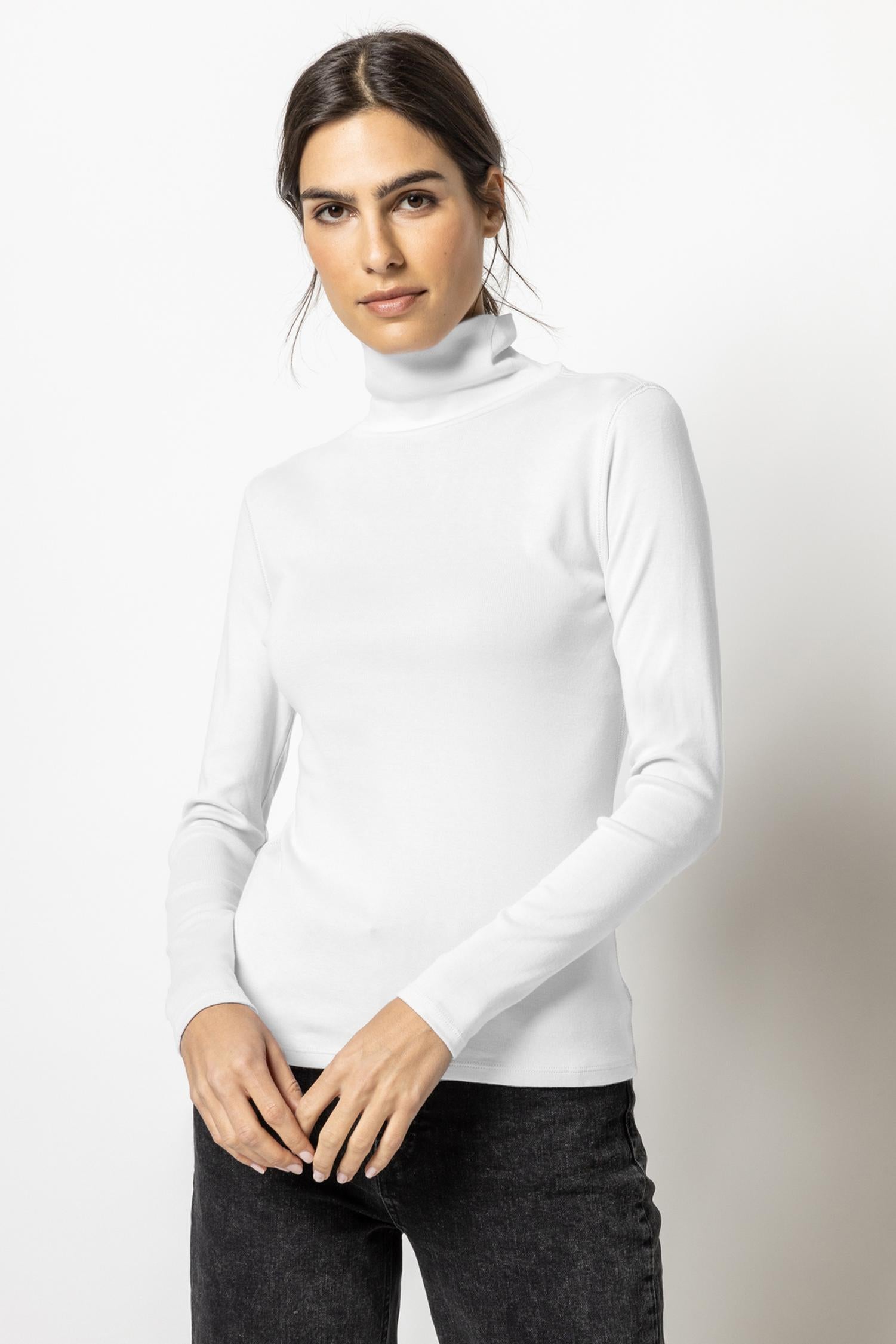 Long Sleeve Turtleneck Tee Womens Top White A4