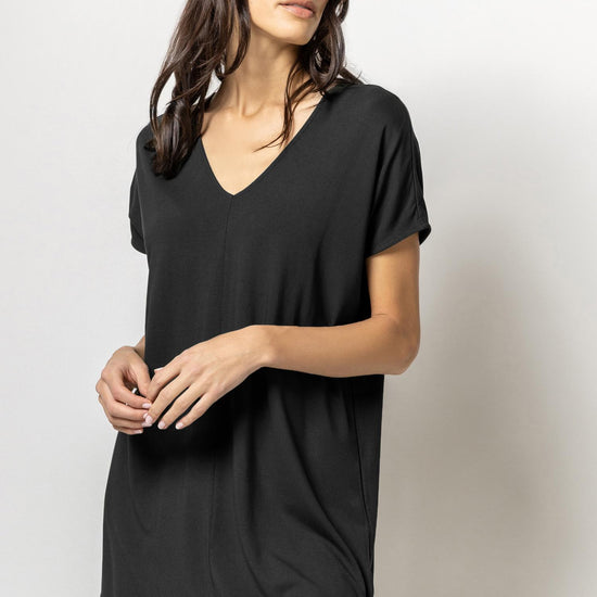 Double V-Neck Dress Womens Dress Black A1