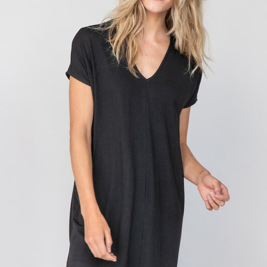 Double V-Neck Dress Womens Dress Black C2