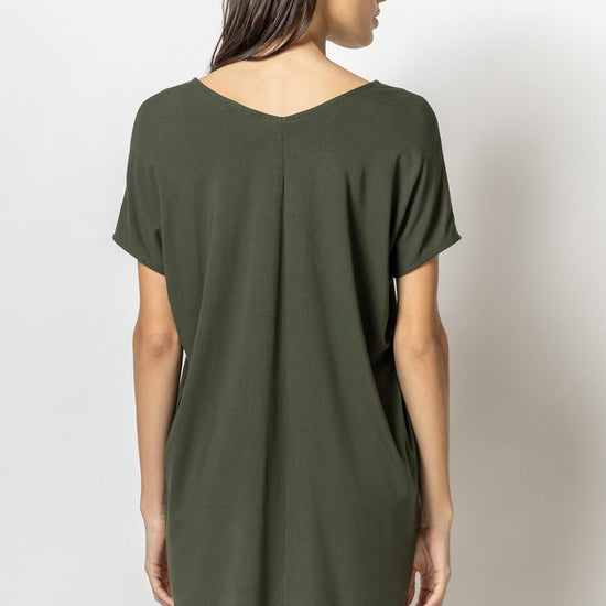 Double V-Neck Dress Womens Dress Olive A2