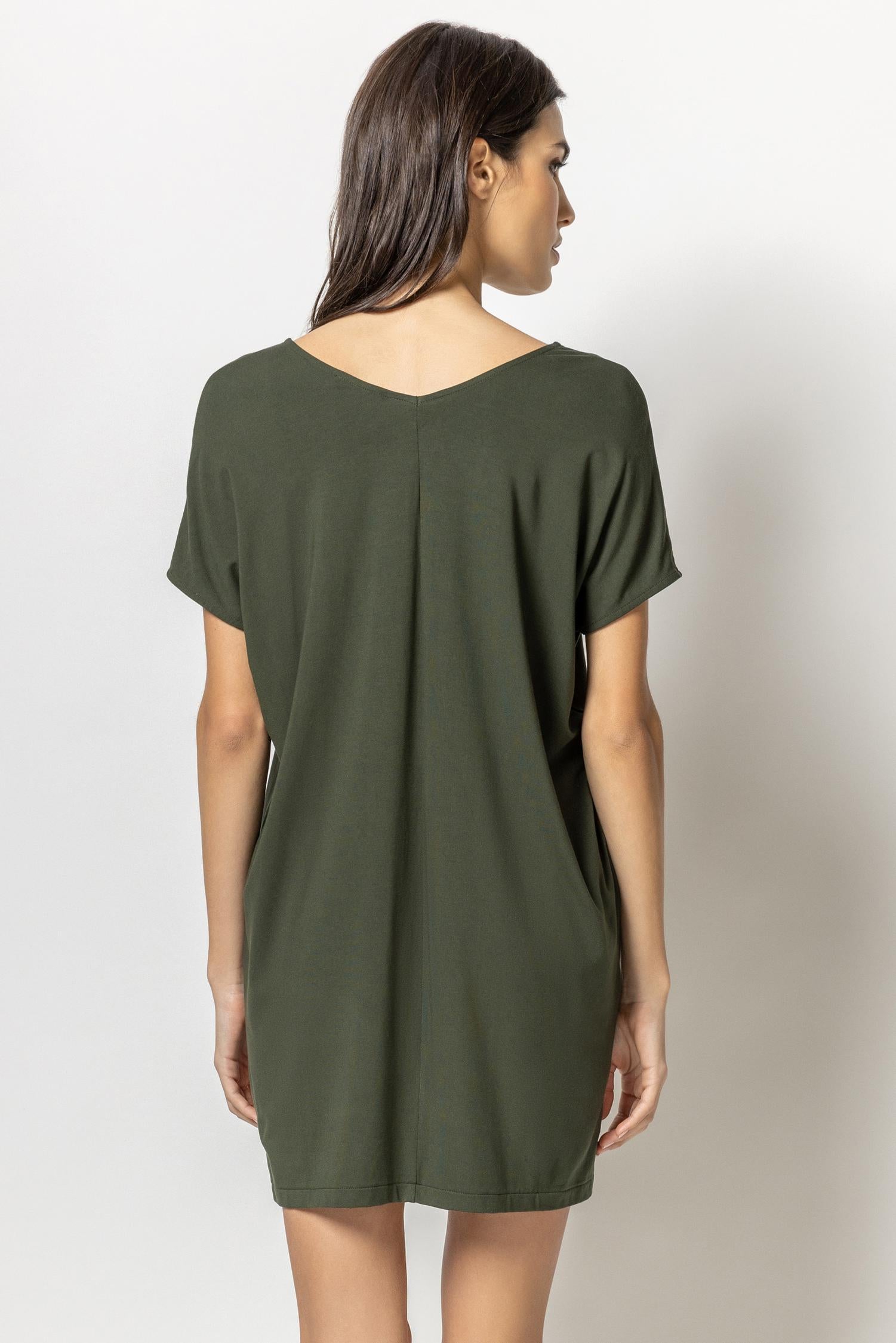 Double V-Neck Dress Womens Dress Olive A2