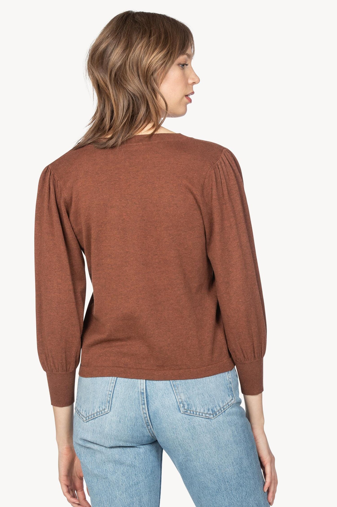 3/4 Puff Sleeve V-Neck Sweater