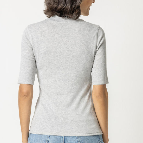 Elbow Sleeve Mock Neck Womens Top Heather Grey A2