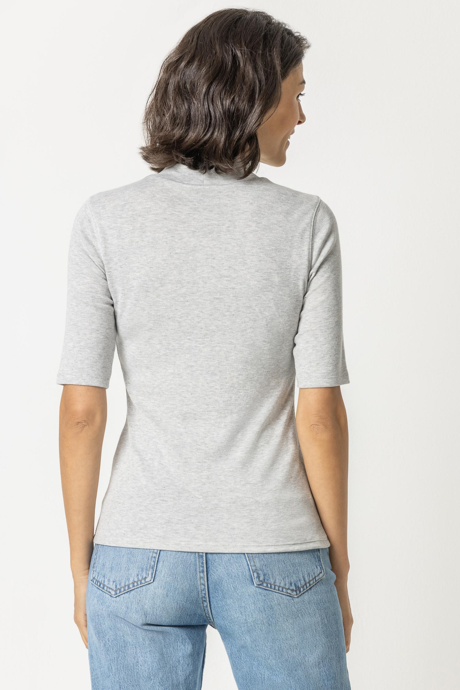 Elbow Sleeve Mock Neck Womens Top Heather Grey A2