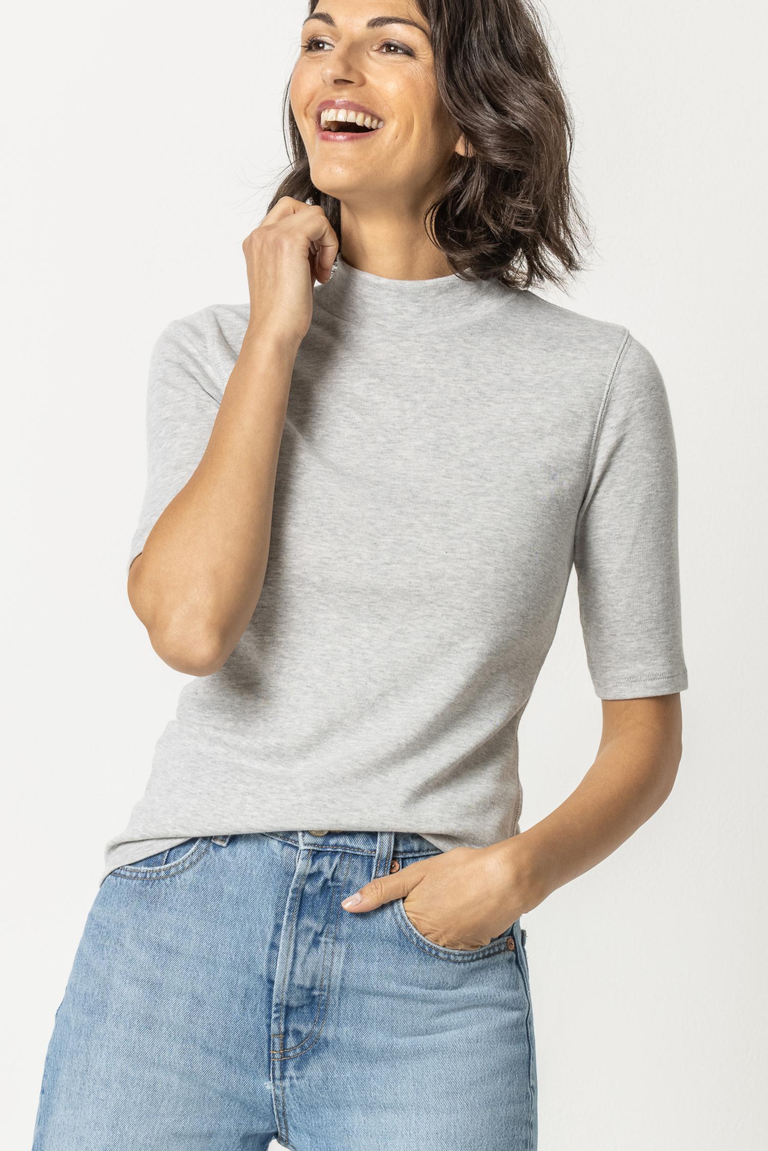 Elbow Sleeve Mock Neck Womens Top Heather Grey A5