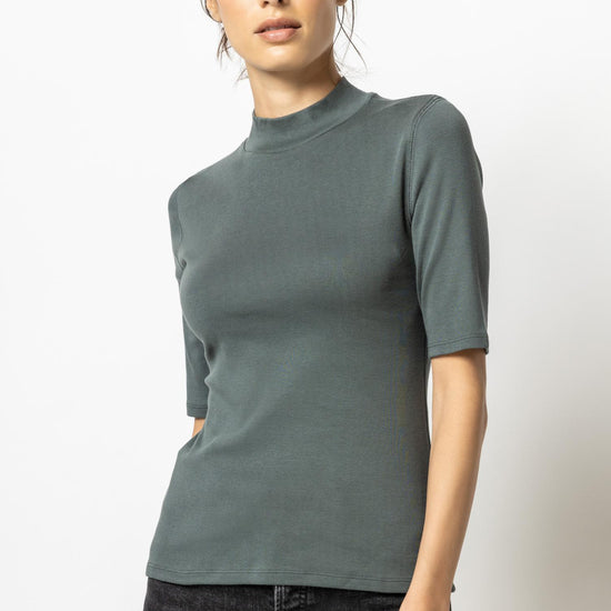 Elbow Sleeve Mock Neck Womens Top Mineral A1