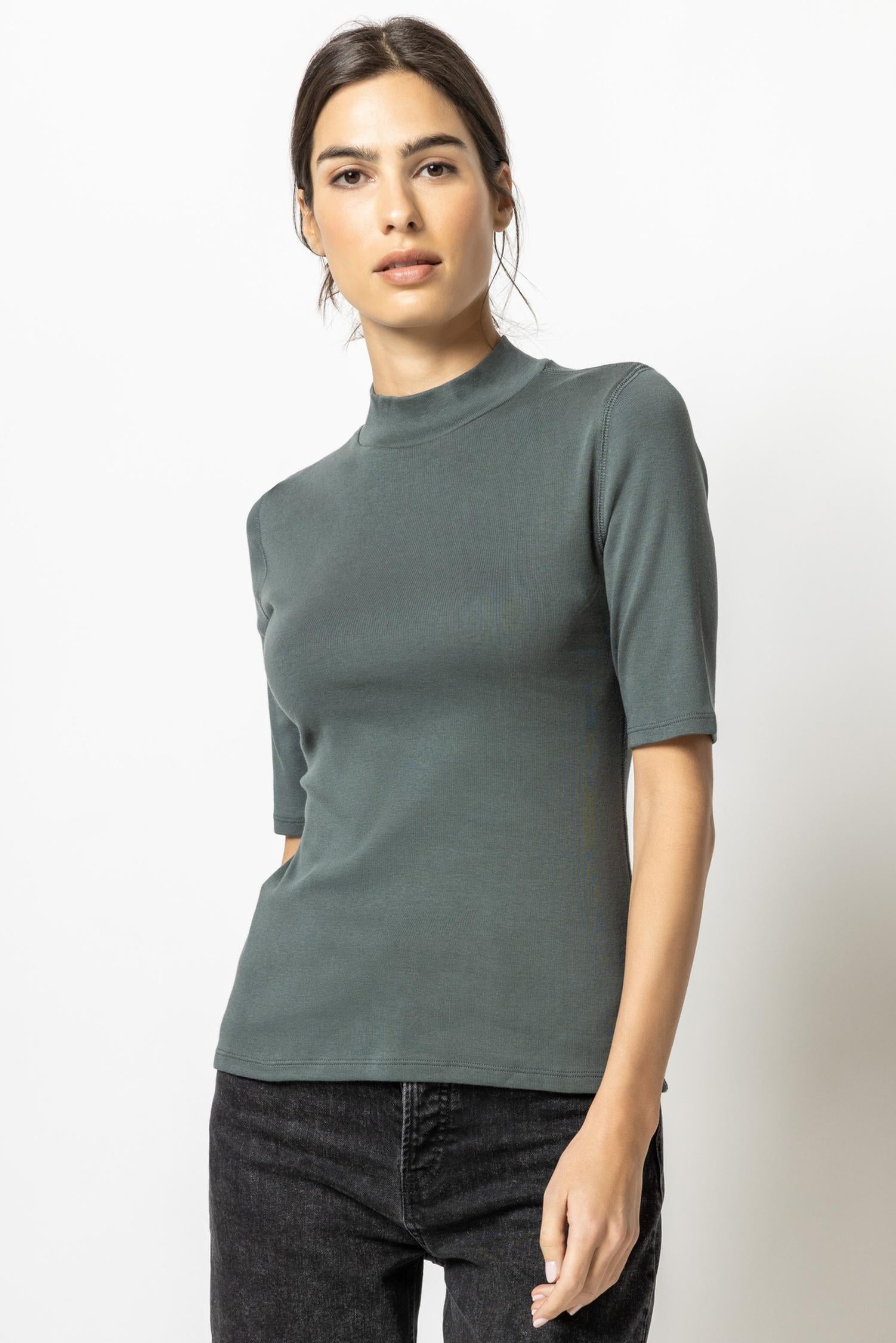 Elbow Sleeve Mock Neck Womens Top Mineral A1