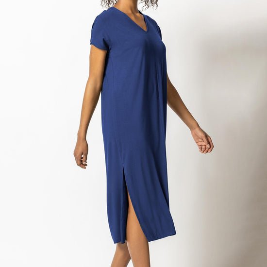 Double V-Neck Maxi Dress Womens Dress Cobalt A1