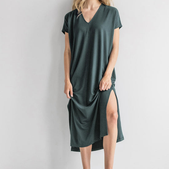 Double V-Neck Maxi Dress Womens Dress Mineral A1