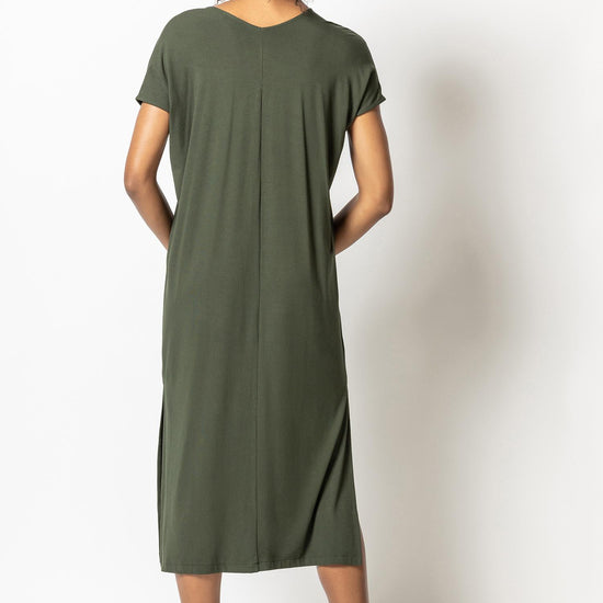 Double V-Neck Maxi Dress Womens Dress Olive A2