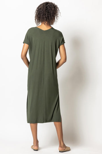 Double V-Neck Maxi Dress Womens Dress Olive A2