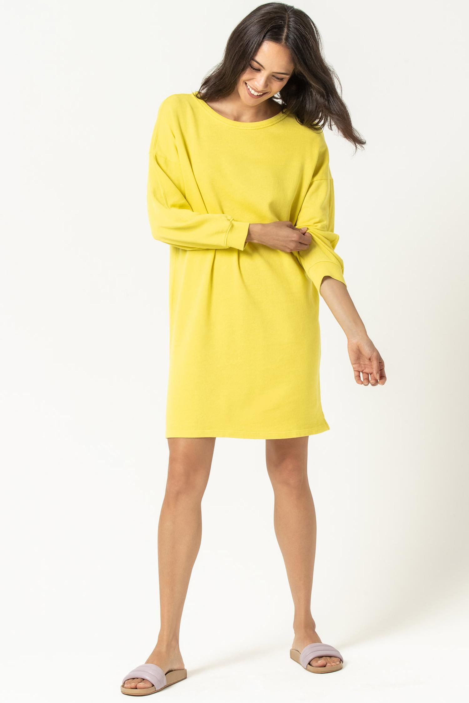 3/4 Sleeve Sweatshirt Dress Womens Dress Lemongrass A1