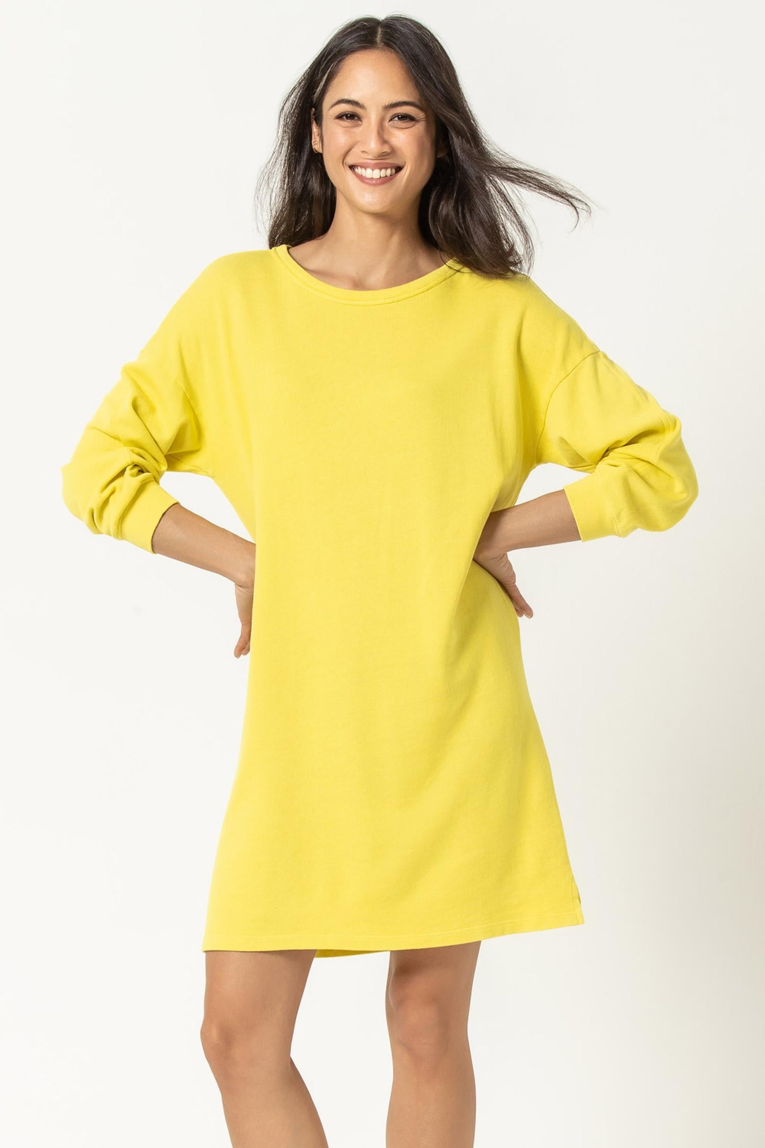 3/4 Sleeve Sweatshirt Dress Womens Dress Lemongrass A3