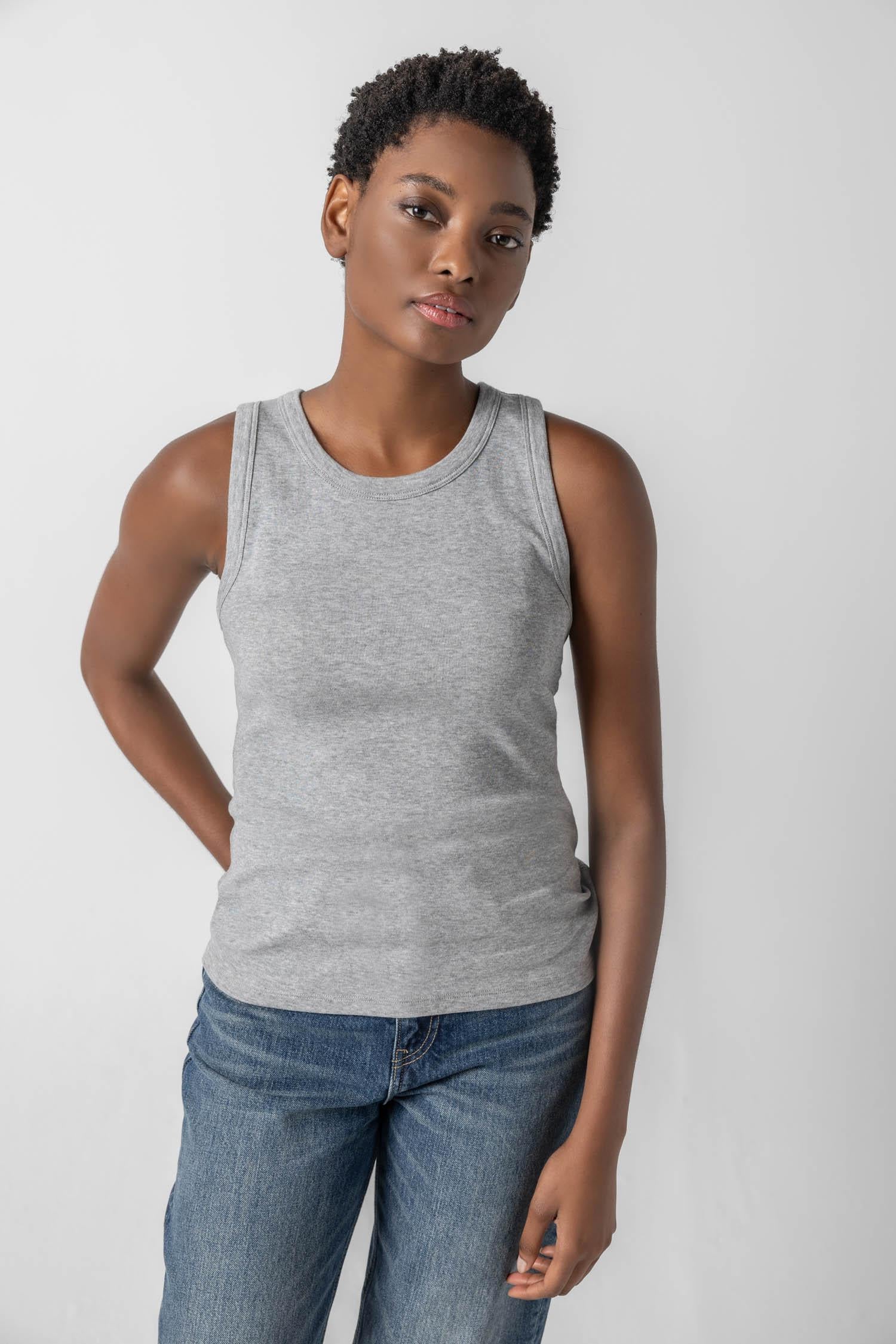 Jewel Tank Womens Top Heather Grey A1