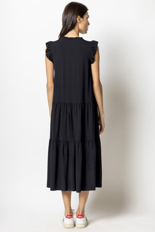 Ruffle Trim Peplum Maxi in color Black Image A2