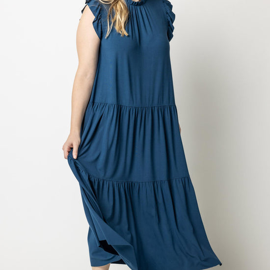 Ruffle Trim Peplum Maxi in color Lagoon Image A1