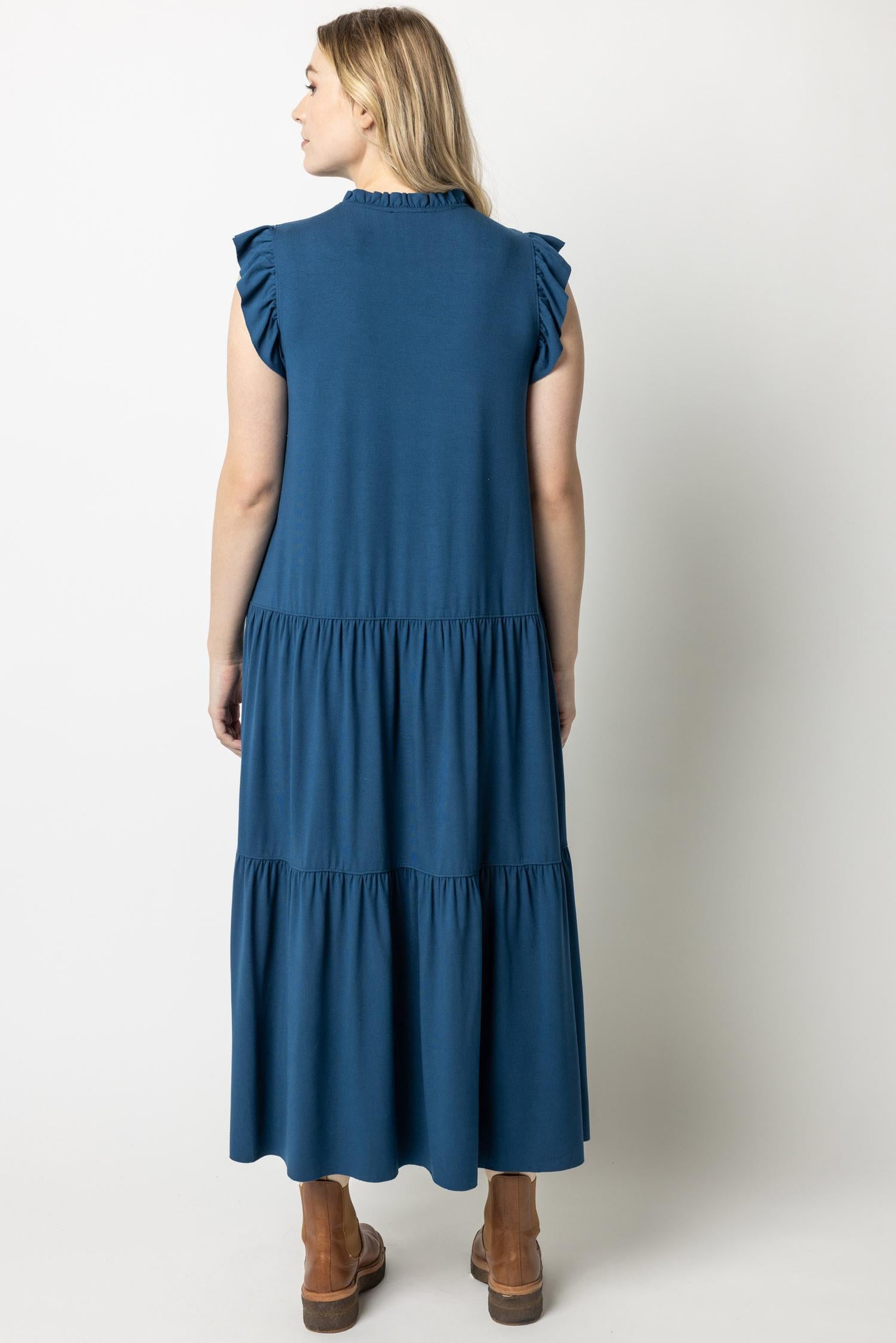 Ruffle Trim Peplum Maxi in color Lagoon Image A2