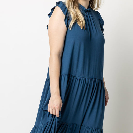 Ruffle Trim Peplum Maxi in color Lagoon Image A5