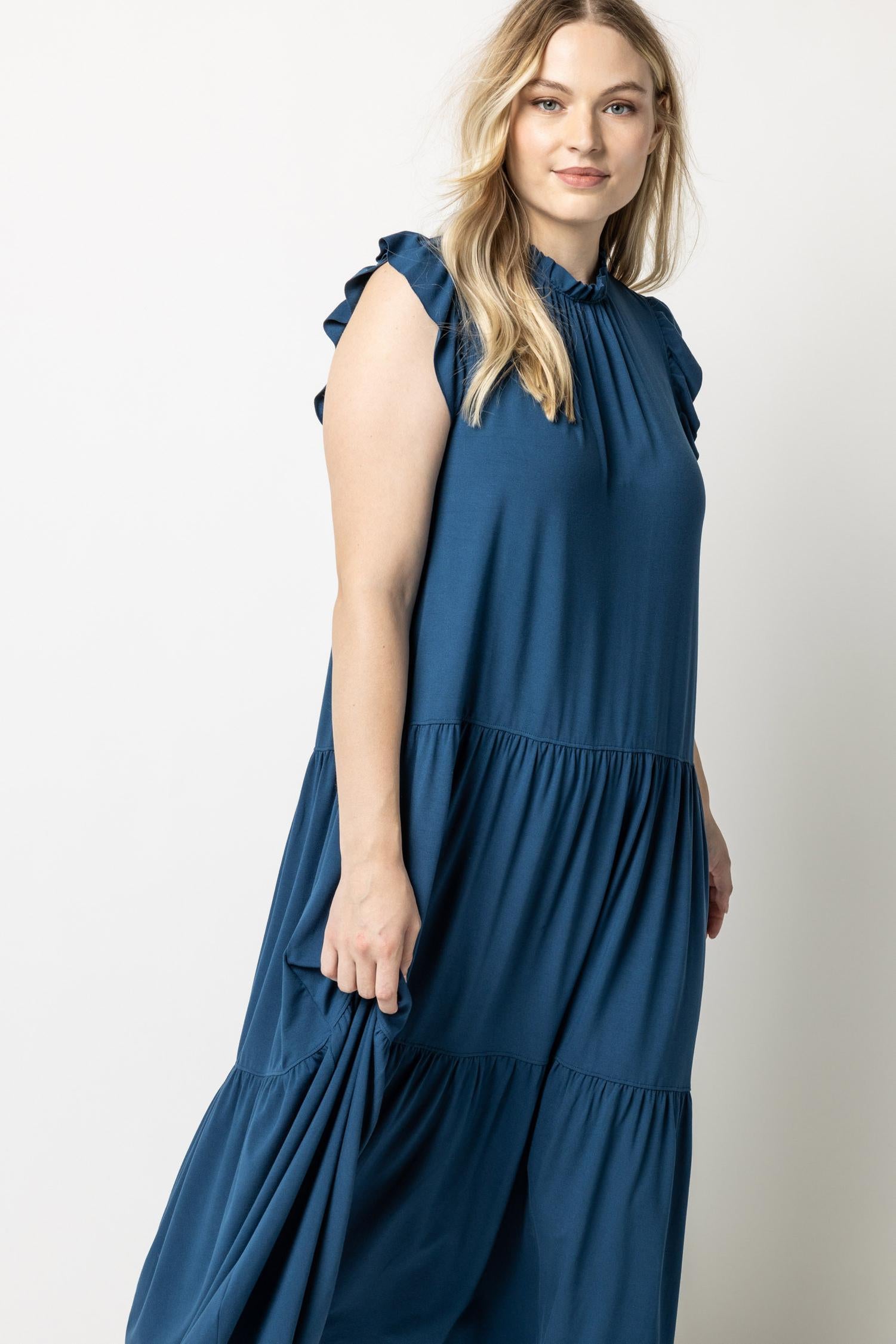 Ruffle Trim Peplum Maxi in color Lagoon Image A5