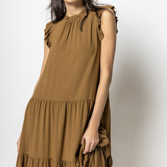 Ruffle Trim Peplum Maxi in color Toffee Image A1