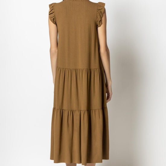 Ruffle Trim Peplum Maxi in color Toffee Image A2