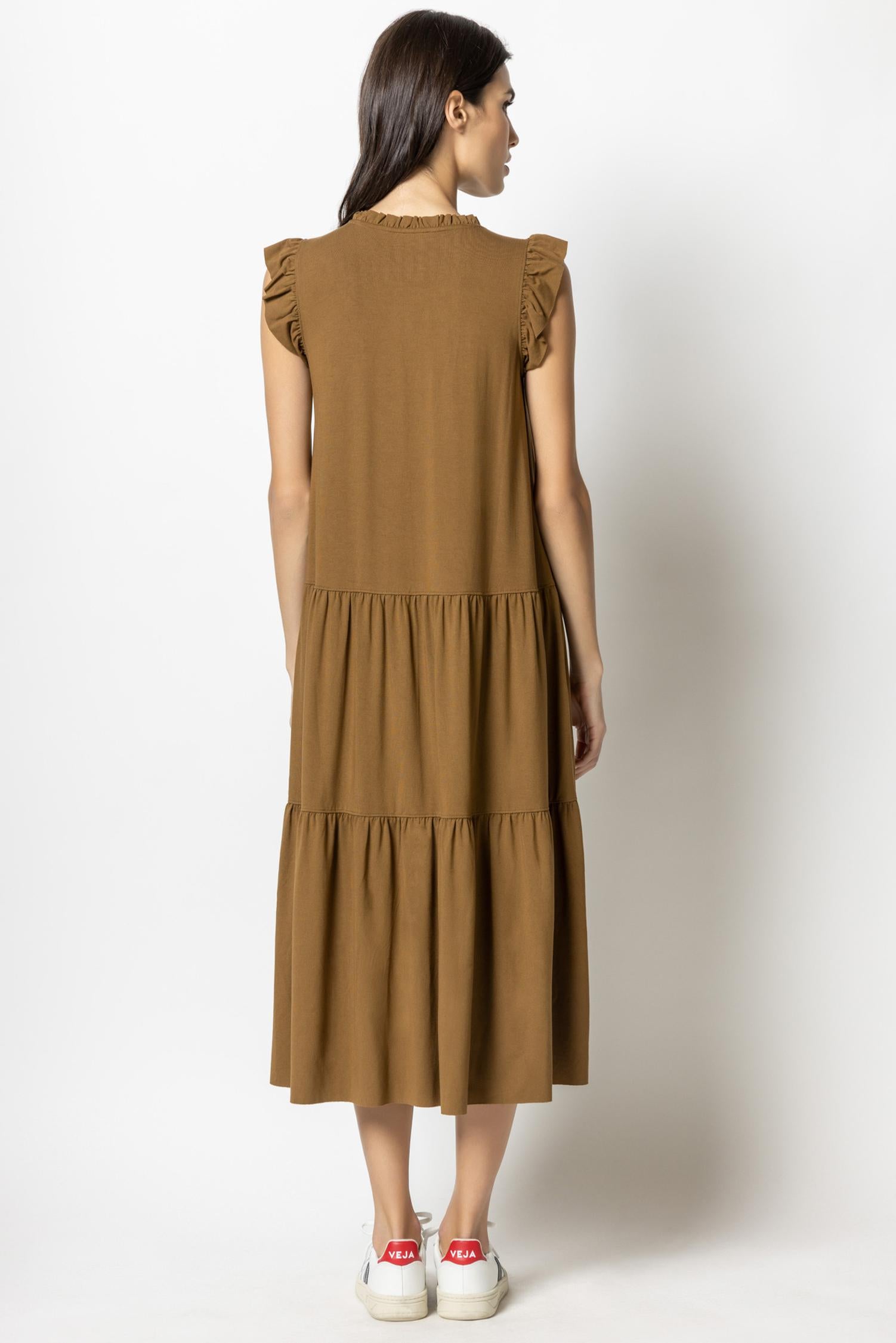 Ruffle Trim Peplum Maxi in color Toffee Image A2