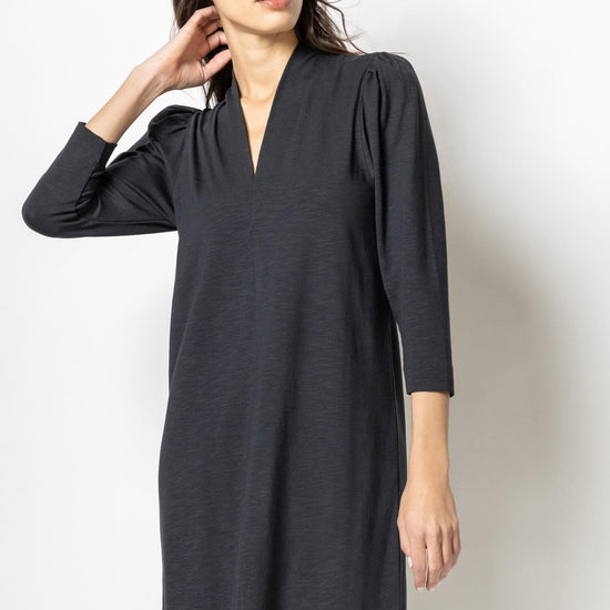 Full Sleeve Split Neck Dress Womens Dress Black A1