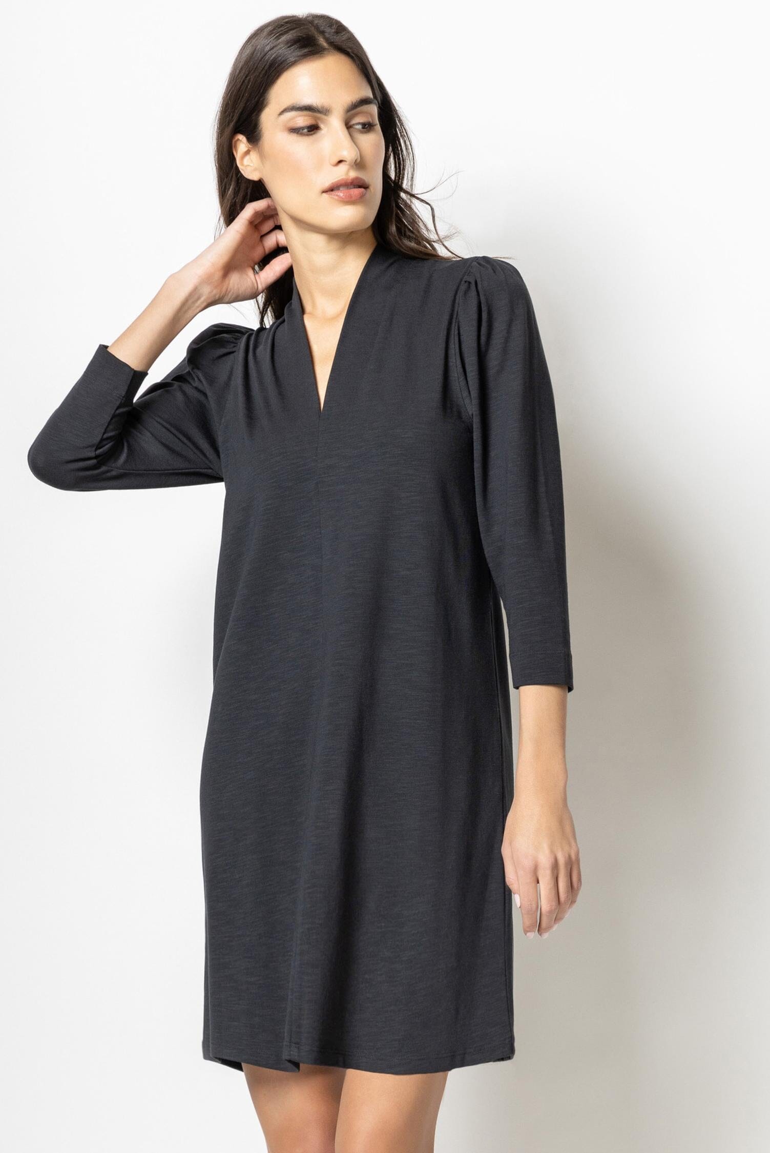 Full Sleeve Split Neck Dress Womens Dress Black A1