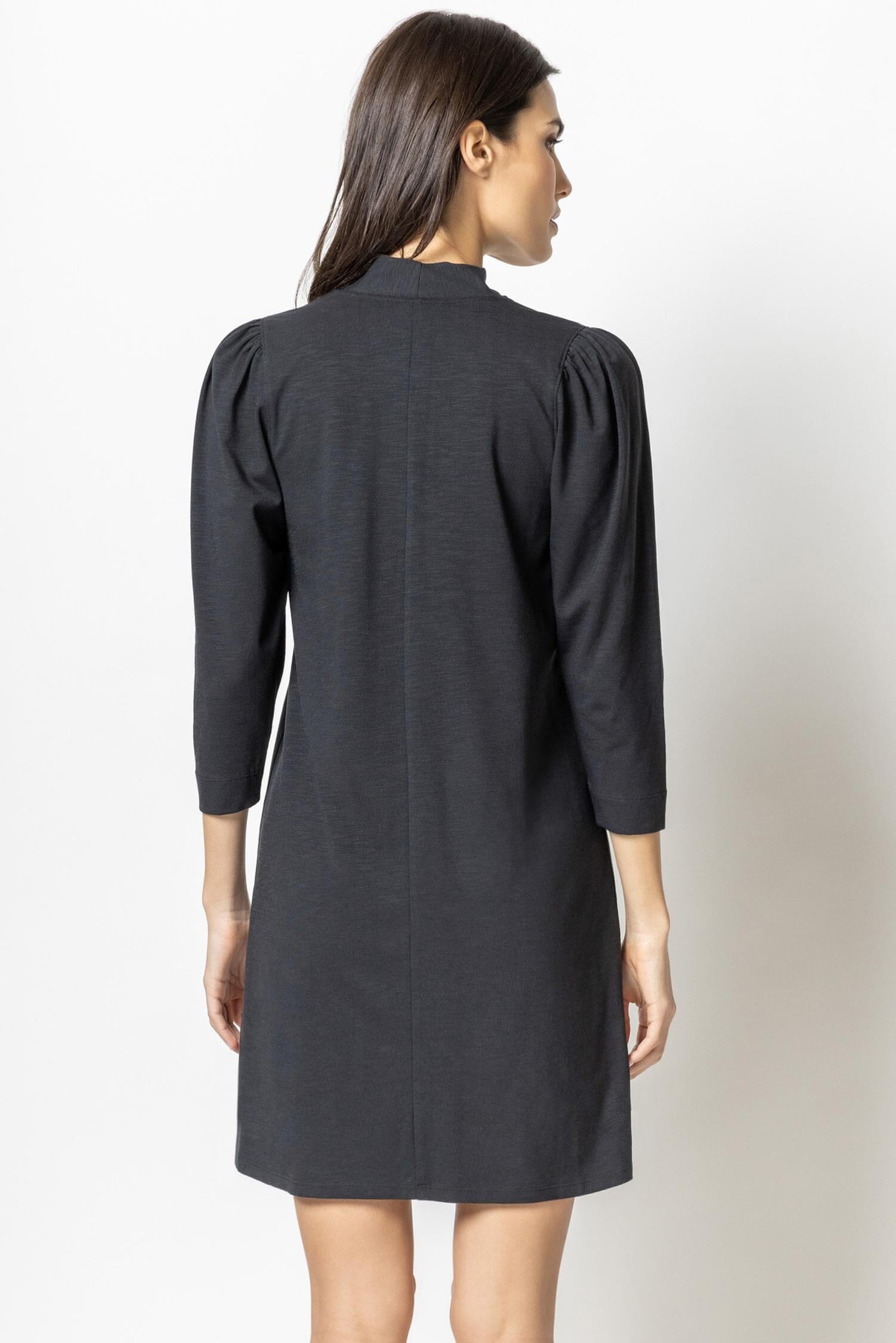 Full Sleeve Split Neck Dress Womens Dress Black A3