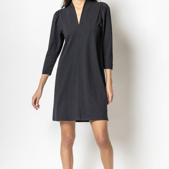 Full Sleeve Split Neck Dress Womens Dress Black A4