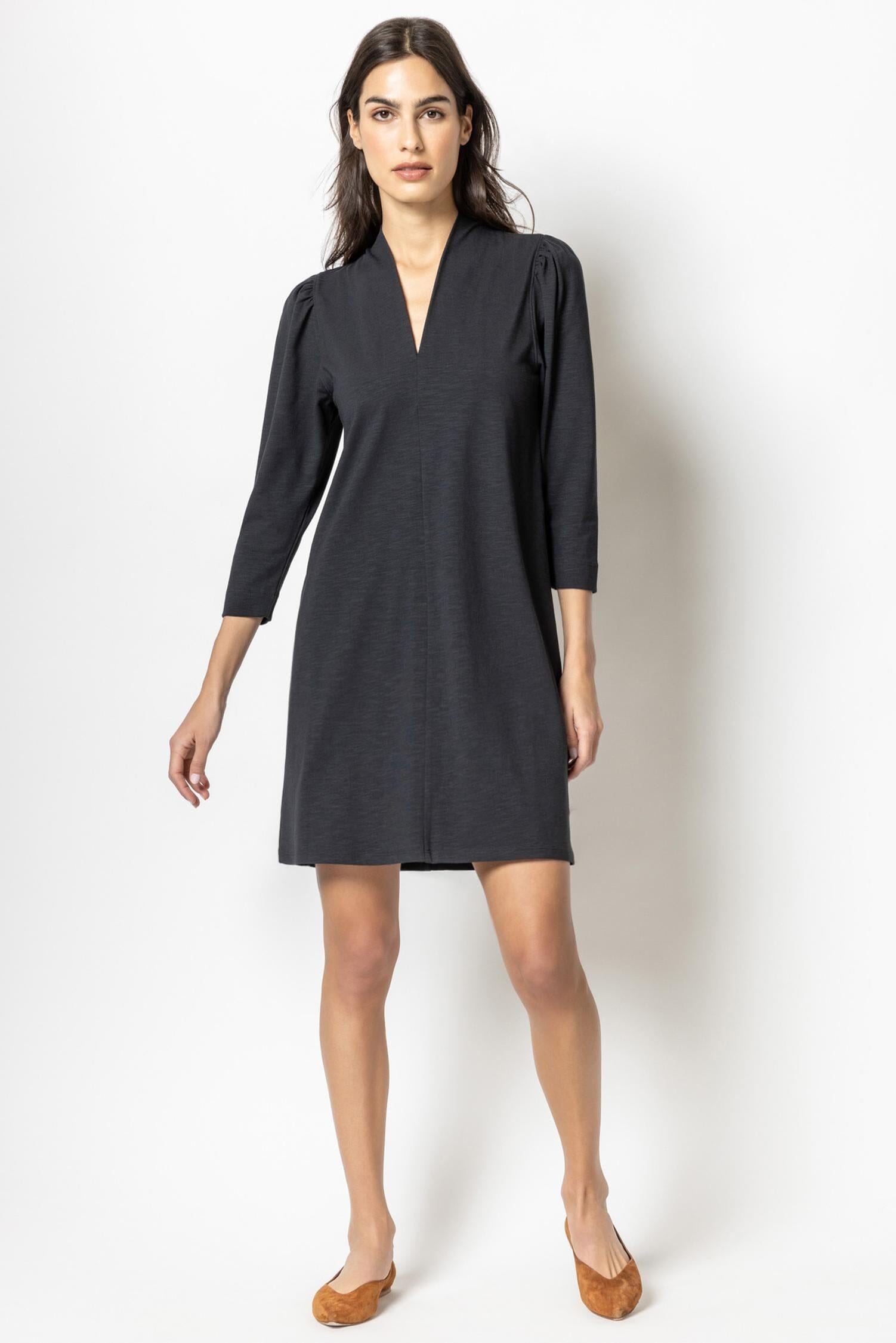 Full Sleeve Split Neck Dress Womens Dress Black A4