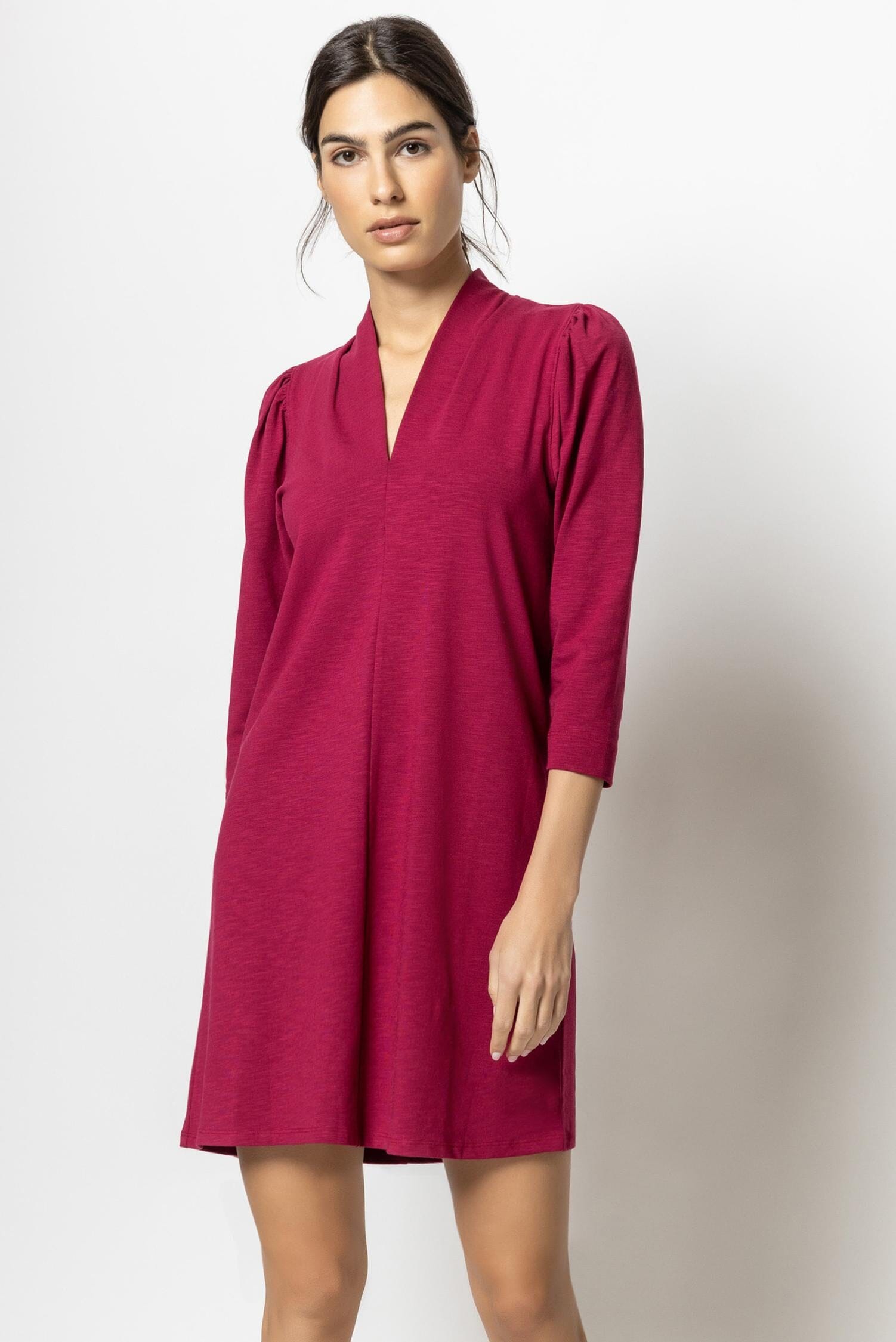 Full Sleeve Split Neck Dress Womens Dress Currant A1