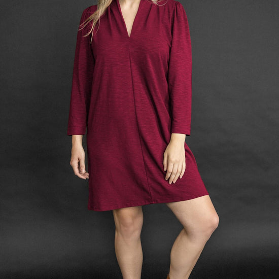 Full Sleeve Split Neck Dress Womens Dress Currant C1