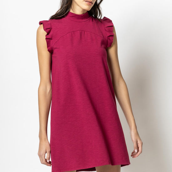 Ruffle Sleeve Mock Neck Dress Womens Dress Currant A1