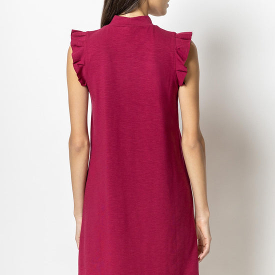 Ruffle Sleeve Mock Neck Dress Womens Dress Currant A3