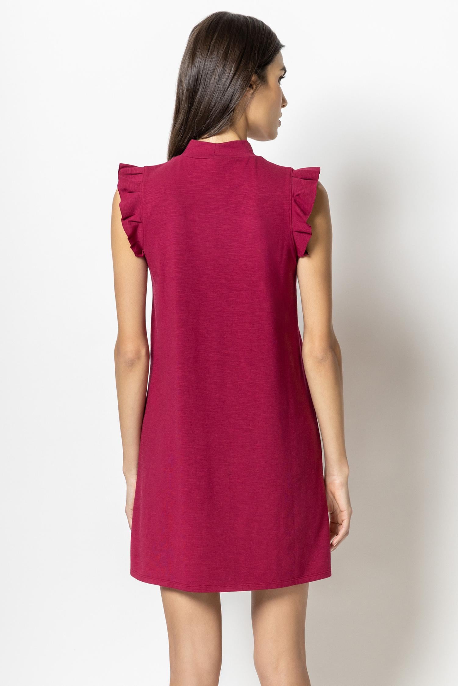 Ruffle Sleeve Mock Neck Dress Womens Dress Currant A3