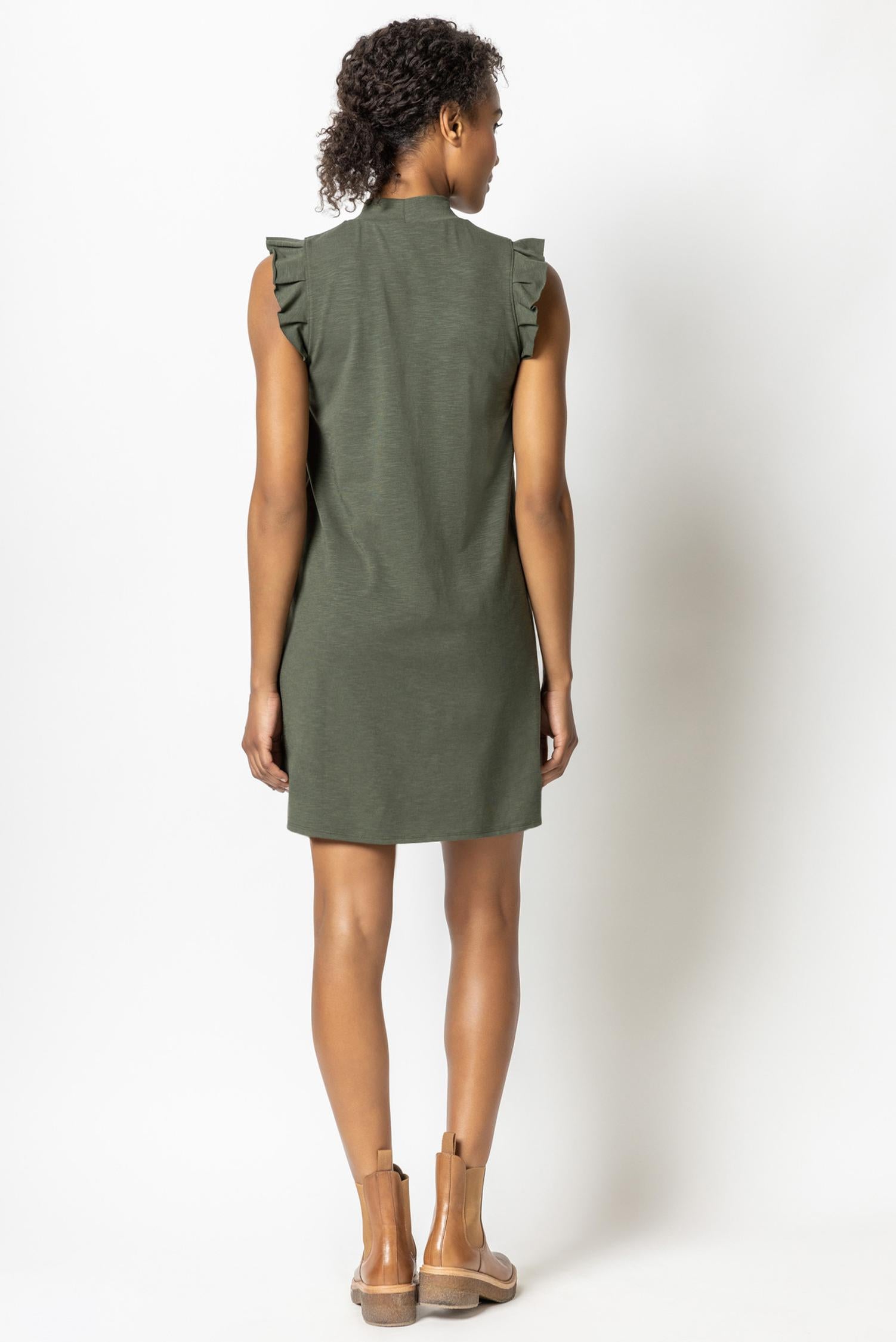 Ruffle Sleeve Mock Neck Dress Womens Dress Parsley A3