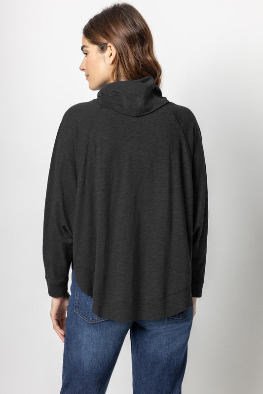 Rib Trim Dolman Turtleneck Womens Top Black A2