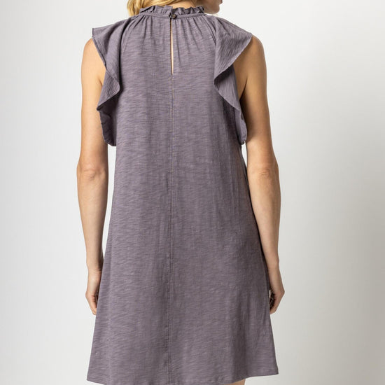 Ruffle Trim Sleeveless Dress Womens Dress Pewter A3