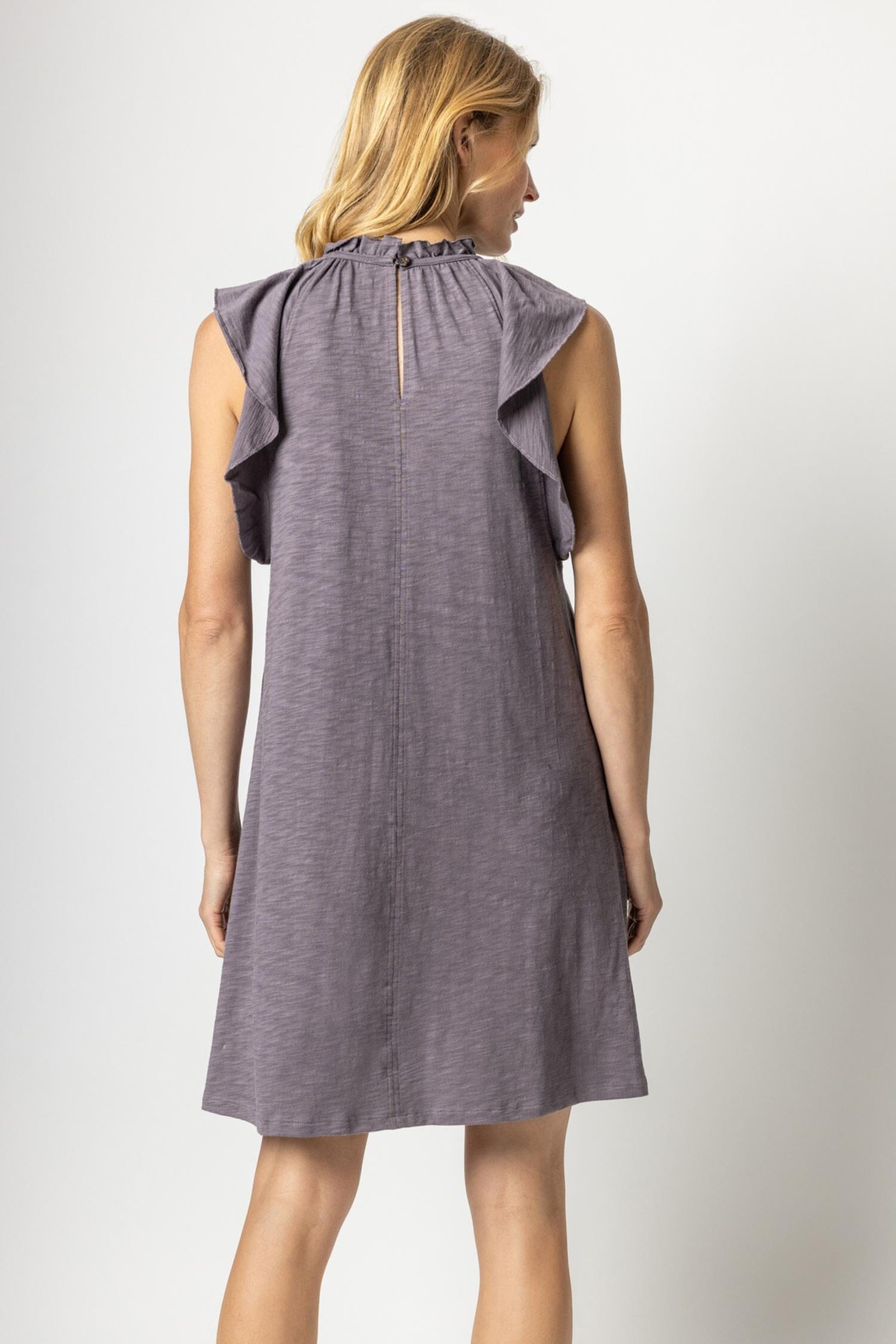 Ruffle Trim Sleeveless Dress Womens Dress Pewter A3