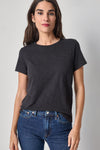 Short Sleeve Back Seam Crewneck Womens Top Black A1