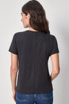 Short Sleeve Back Seam Crewneck Womens Top Black A2