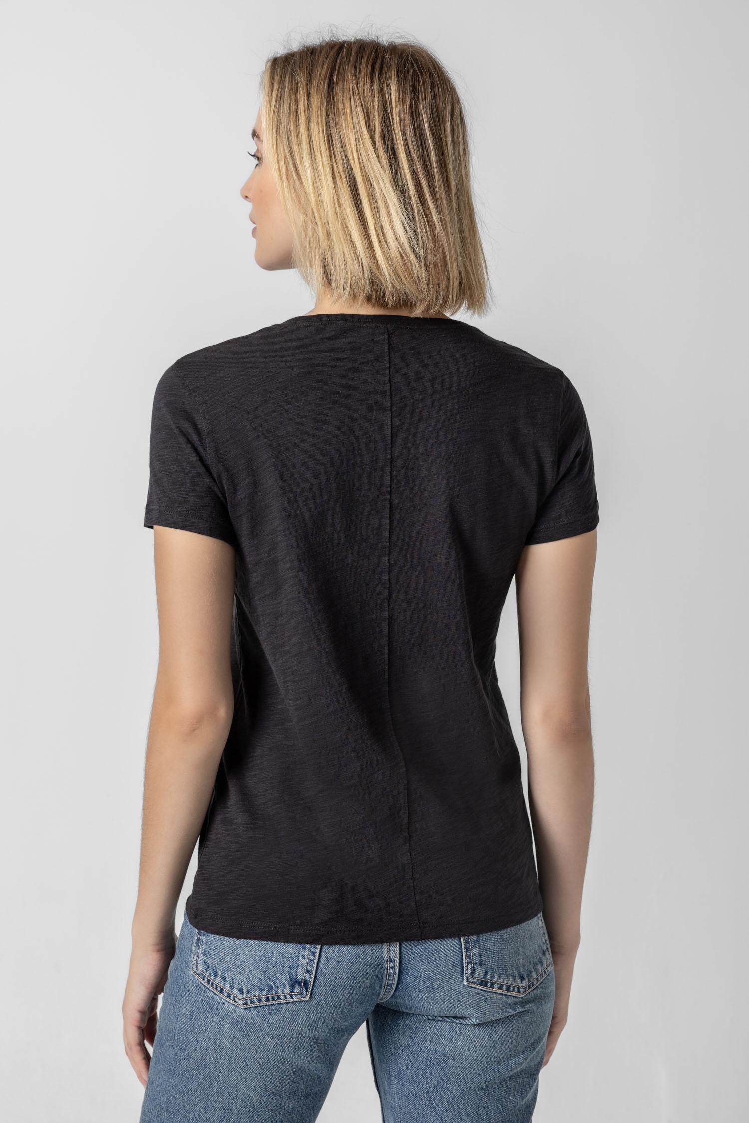 Short Sleeve Back Seam Crewneck Womens Top Black A3