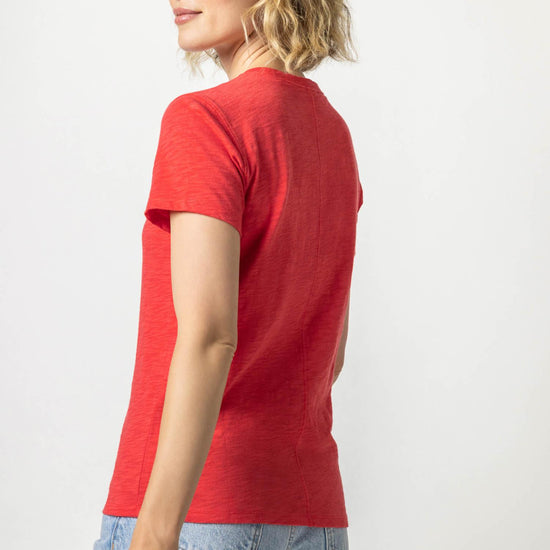 Short Sleeve Back Seam Crewneck Womens Top Cinnabar A2