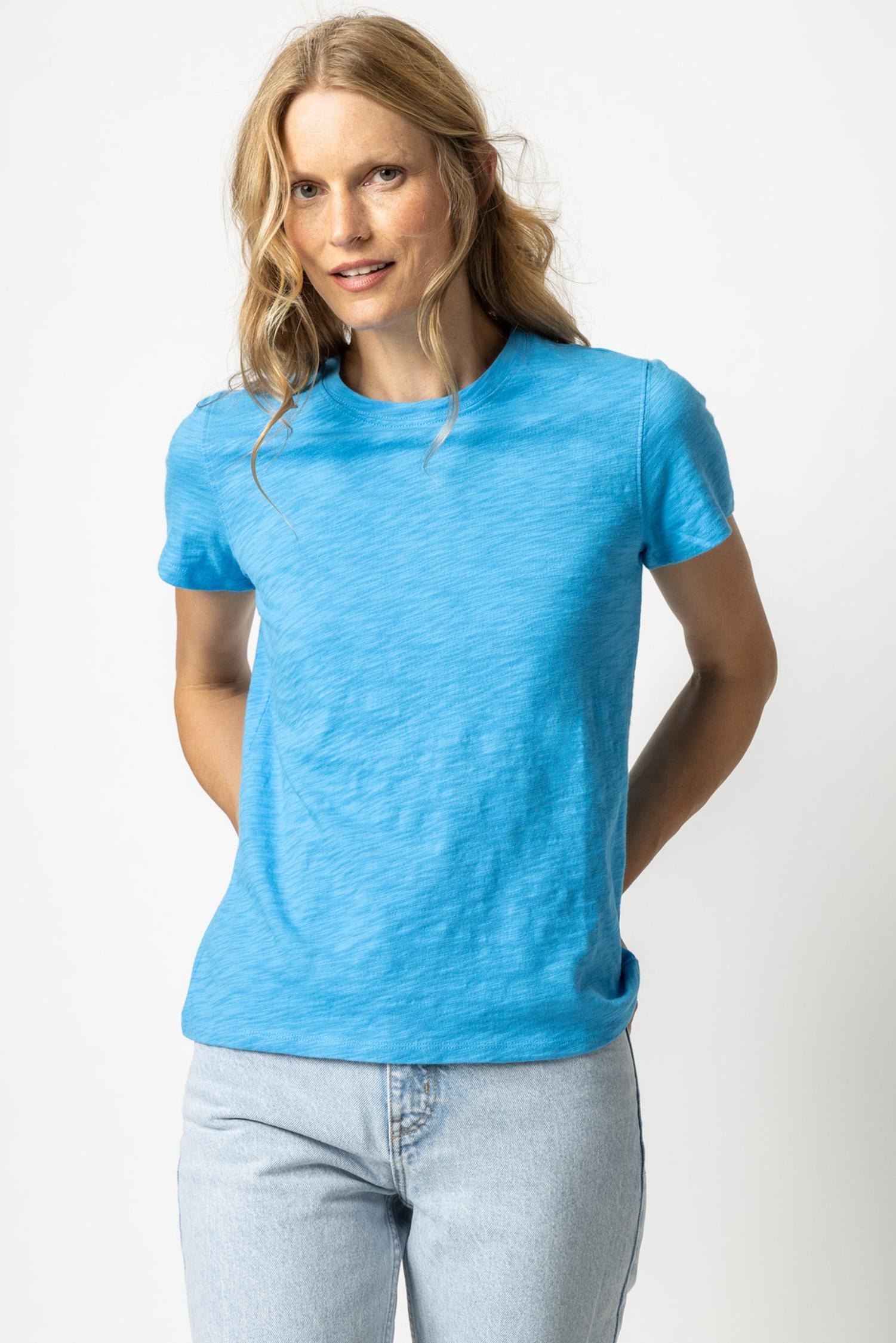 Short Sleeve Back Seam Crewneck Womens Top Dutch A1