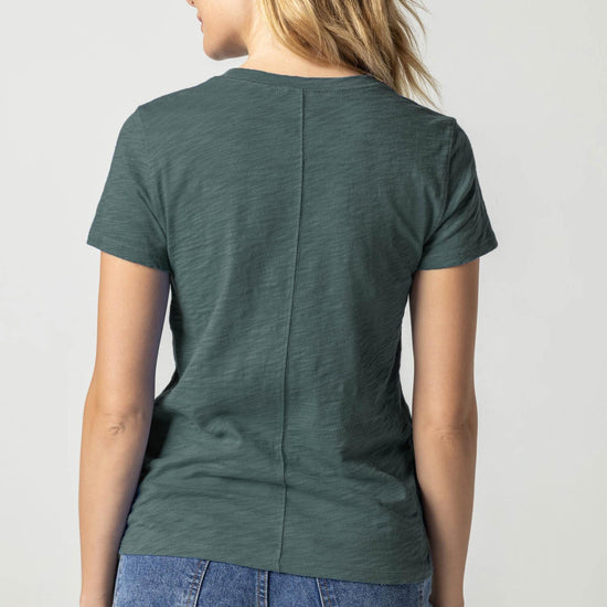 Short Sleeve Back Seam Crewneck in color Evergreen Image A2