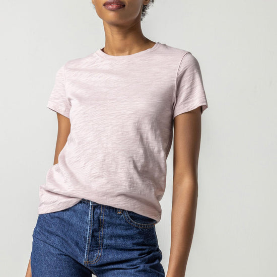 Short Sleeve Back Seam Crewneck Womens Top Iced Lilac A1