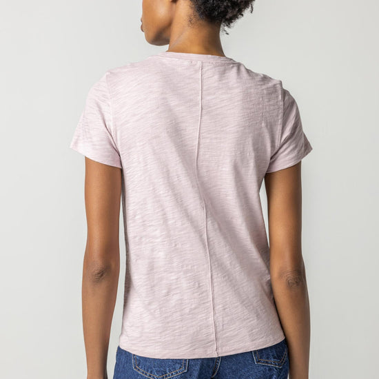 Short Sleeve Back Seam Crewneck Womens Top Iced Lilac A2
