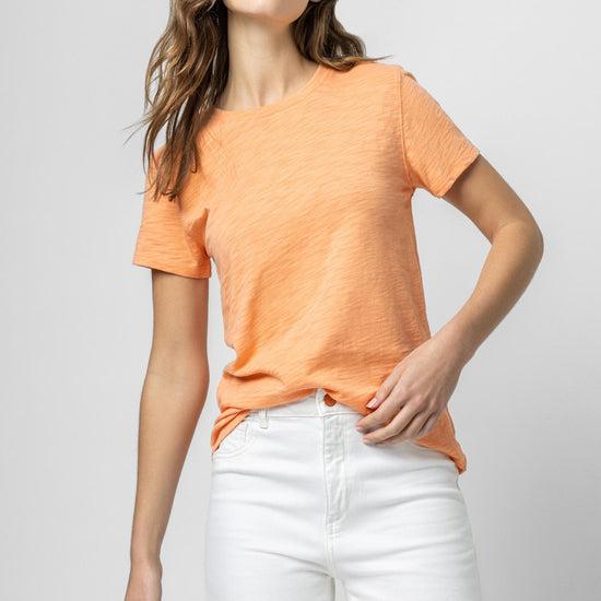 Short Sleeve Back Seam Crewneck Womens Top Melon A1