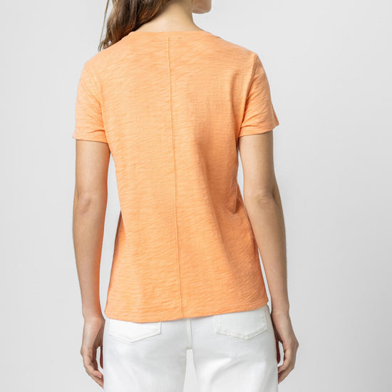 Short Sleeve Back Seam Crewneck Womens Top Melon A2